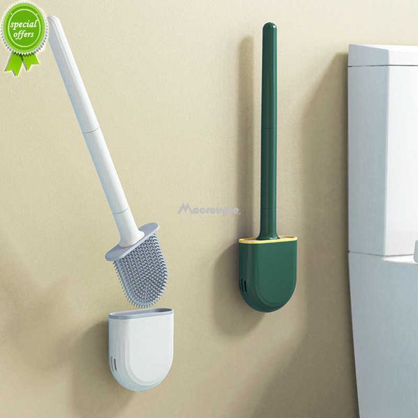 Neue atmungsaktive Toilettenbürste, wasserauslaufsicher, mit Silikon-WC-Flachkopf, flexible Bürste mit weichen Borsten und schnell trocknendem Halter