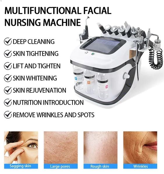 Novo portátil 10 em 1 oxigênio e hidrogênio multifuncional máquina de beleza rejuvenescimento da pele RF pequena bolha facial equipamento de beleza de spa em casa