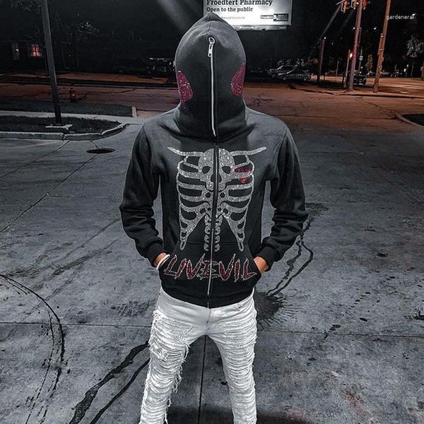 Moletons masculinos Y2k Masculino Emo Streetwear Moletom com zíper Fada Grunge Pulôver Oversized Diamond Skull Goth Jaqueta Tops Roupas