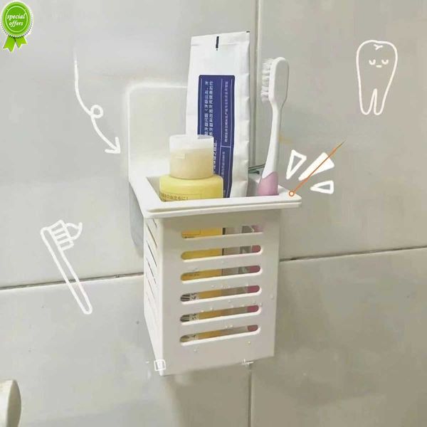 Novo suporte para pasta de dente sem perfurações, suporte para pasta de dente montado na parede, organizador de escova de dente, rack de banheiro, caixa de armazenamento de cozinha