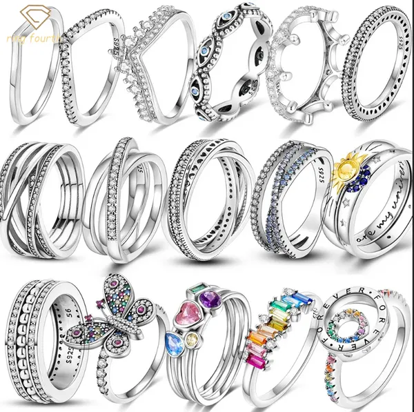 925 Серебряные женщины подходят для кольца Pandora Original Heart Crown Fashion Ring Infinite Flower Sparing Princess Welsbone Popular Vintage