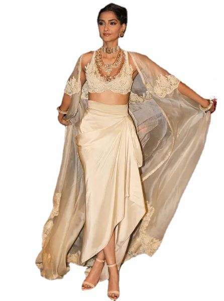 Indien Saris Sexy Abendkleider mit Jacke und Ärmeln V-Ausschnitt Applikationen Robe De Soiree Chiffon langes Abendkleid Vestidos