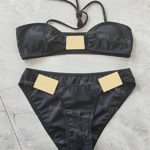 Conjunto de biquínis femininos de luxo sexy maiô frente única preto biquíni de praia acolchoado cueca com gravata maiô de grife