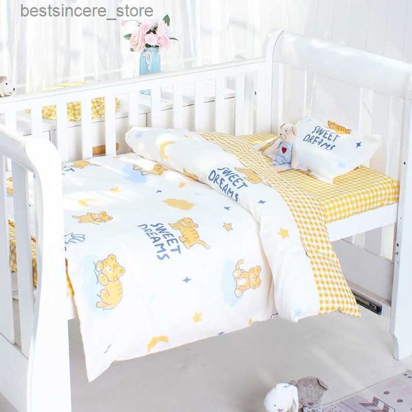 3 Teile/satz Neugeborenen Baby Krippe Bettwäsche Set Baumwolle Cartoon Print Farbe Schlafzimmer Bett Bett Bettwäsche Quilt Abdeckung Fall Blätter Kissen l230522