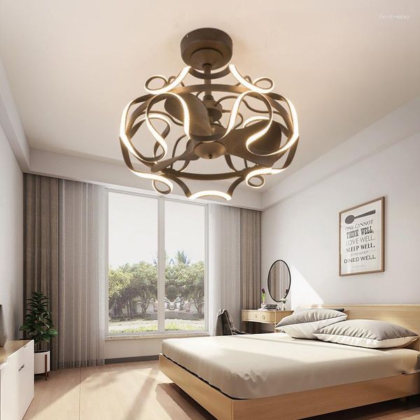 Lustres americanos modernos ventiladores alimentados por transdutores ventiladores de teto LED bicolores decoração ultrassilenciosa sala de estar candeeiro de jantar