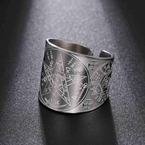 Band Rings Witchcraft Pentagrama Tetragrammaton Ring Anel de dedo de aço inoxidável para homens A antiga proteção de poder amuleta judeu x0625