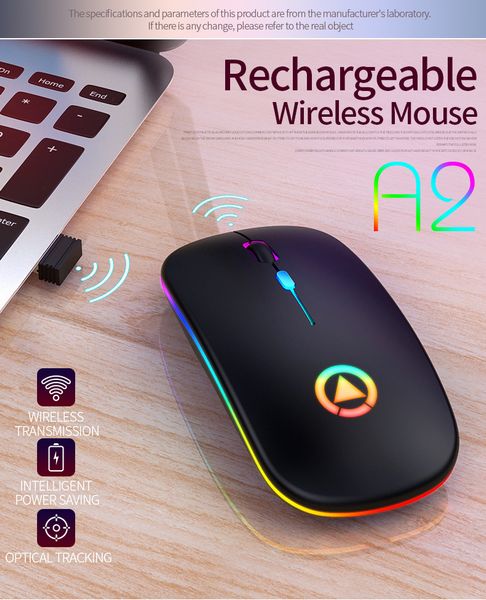 A2 wiederaufladbare kabellose Bluetooth-Mäuse mit 2,4-G-Empfänger, 7-Farben-LED-Hintergrundbeleuchtung, leise Mäuse, optische USB-Gaming-Maus mit Akku für Computer, Desktop, Laptop, PC, Spiele