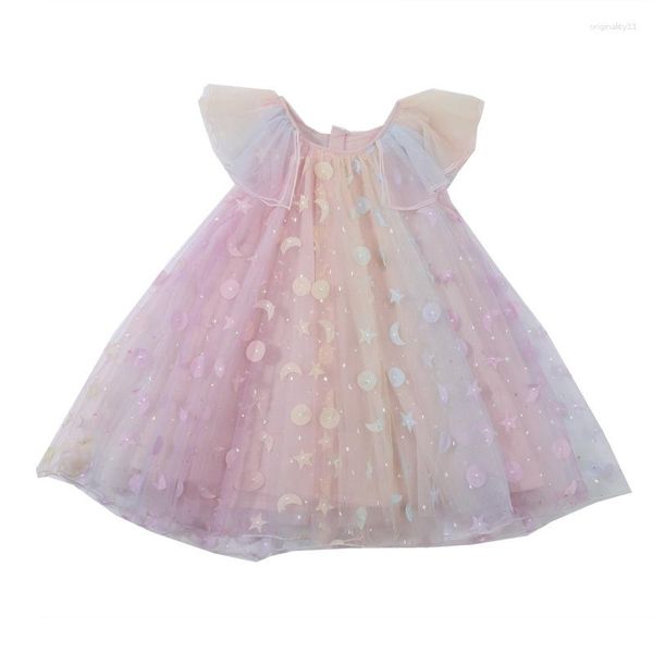 Abiti da ragazza Bambini Luna e stelle Applique Abito in pizzo per bambini Moda Maglia A-line Tulle Vestido Abbigliamento Costume Lolita