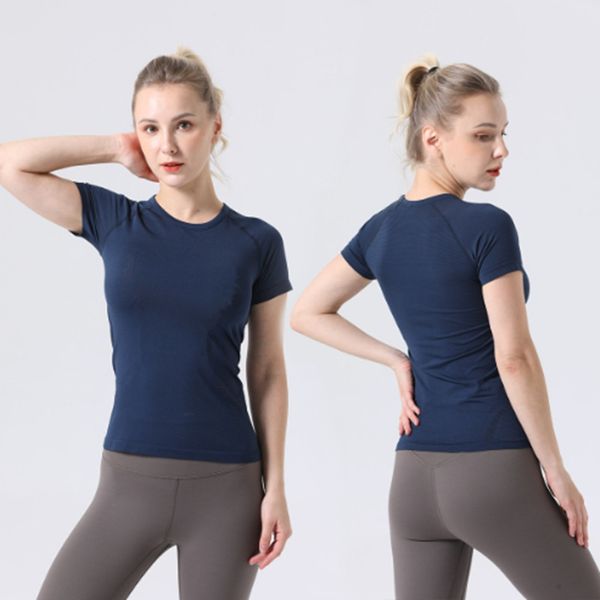 lu-001 Yoga da donna manica corta tinta unita nudo sportivo modellatura vita attillata fitness allentato jogging abbigliamento sportivo donna di alta qualità