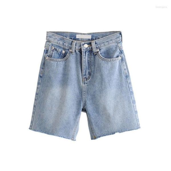 Calça Jeans Feminina Cintura Alta Shorts Jeans Fino Bermuda Folgada Moda Feminina com Borla Apertada Lavado em Cinco Pontos Sexy Feminino Verão