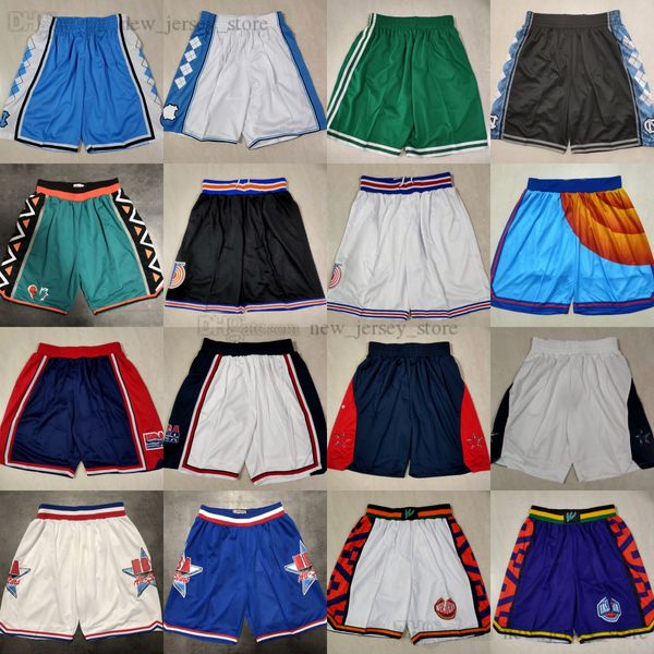 Pantaloncini da basket classici in rete retrò Movie Tune Squad Pantaloni da palestra traspiranti per allenamento da spiaggia Pantaloni sportivi All-Star Pantaloncini sportivi North Carolina College Blu Bianco