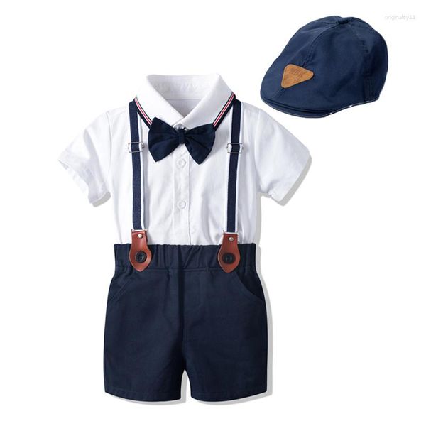 Conjuntos de roupas nascidos roupas de verão macacão branco body shorts fantasias de chapéu 3 peças macacões casuais roupas de outono para bebês meninos