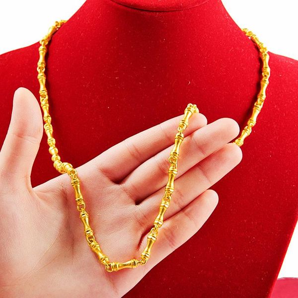 Colares de luxo amarelo ouro cor contas colar para homens casamento noivado jóias finas 999 areia grossa ouro trigo corrente colar presentes