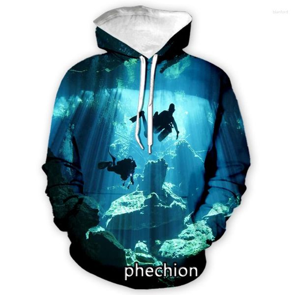 Felpe con cappuccio da uomo Phechion Fashion Uomo / Donna Diving Art Stampa 3D Manica lunga Casual Uomo Pullover sportivo allentato A111