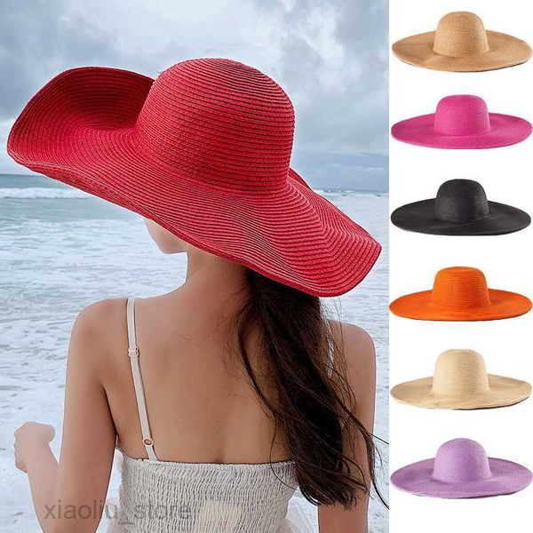 Wide Brim Hats Women 15cm Wide Brim Sun Hat Summer Travel Floppy Straw Hat Female Outdoor Vacation Roll Up UPF50+ Oversized Foldable Beach HatSun block HKD230625