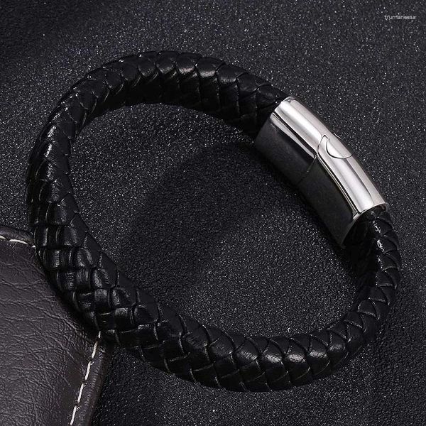 Charme Pulseiras Moda Prata Cores Fivela Magnética Couro Preto Trançado Homens Pulseira Bangles Pulseira Unissex Jóias Presentes ST736 Raym2