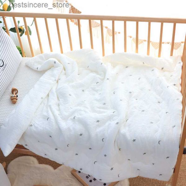 Cobertor de gaze enrugada de algodão de musselina infantil para bebês meninos meninas envoltório para bebês conjuntos de cama macios e grossos colcha L230522
