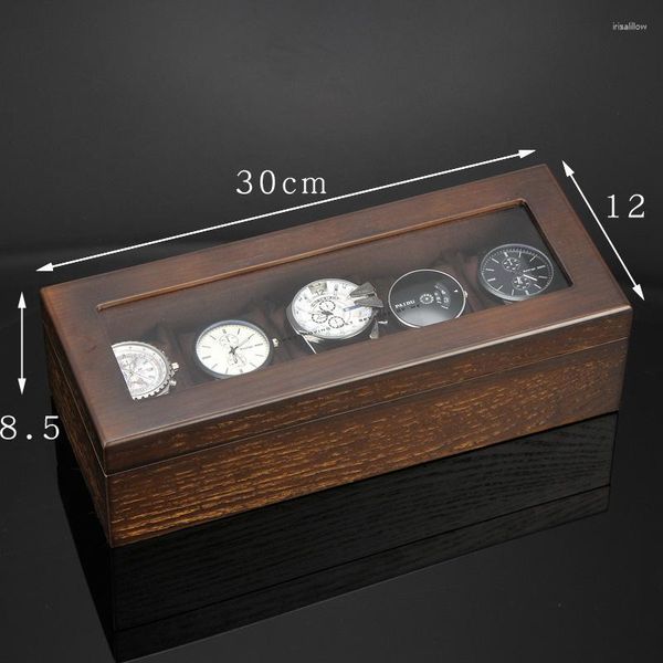 Uhrenboxen Hüllen 6 Slots Holz Aufbewahrungskoffer mit Fenster Zinnfurnier Mechanische Anzeige Organizer Halter Schmuck Geschenk Deli22