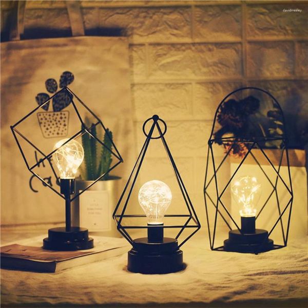 Candeeiros de mesa Xsky Nordic Retro Lamp Black Iron Minimalista Copper Wire Night Light Criativo 3D Vintage Forjado Alimentado por Bateria