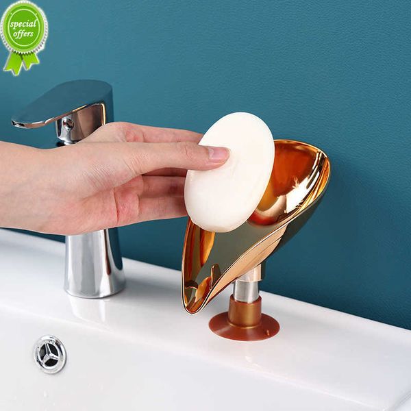 New Luxury Golden Leaf Shape Soap Box Drain Portasapone Box Accessori da bagno in stile nordico Toilette Portasapone Vassoio Gadget