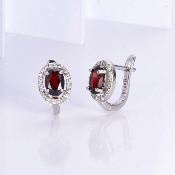 Stud Küpe Doğal Garnet Toka Gerçek 925 STERLING Gümüş Ov 7 5mm Taş Kadın için Basit Hediye Marka- İyi Kalite