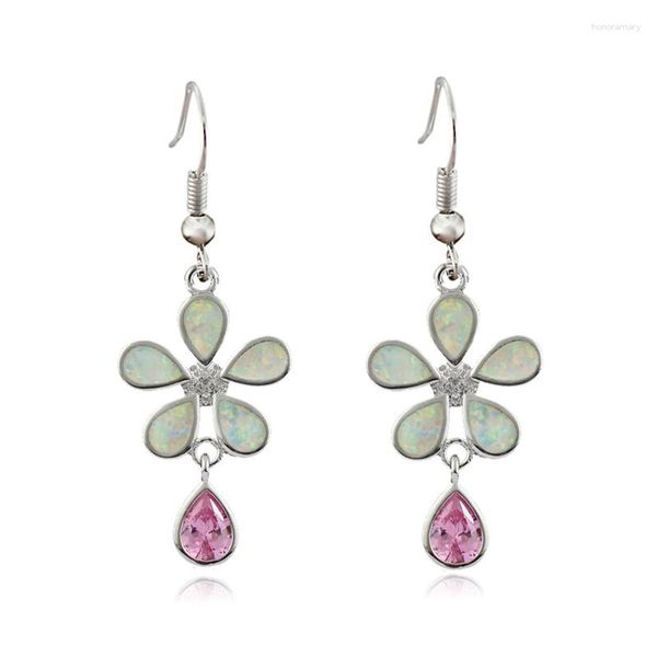 Boucles d'Oreilles Tige Opale de Feu Blanche Pierres Roses Femme Plaqué Argent OE294