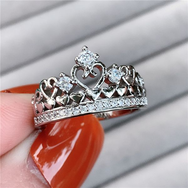 Lovers Crown Promise ring Colore argento reale AAAAA cz Fedi nuziali di fidanzamento per le donne Regalo di gioielli per feste di dichiarazione