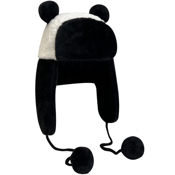 Novidade Games Warm Winter Cute Panda Bear Hat Trapper Caps Black White Hats Soft Plush Animal Helmet Cap Christmas Year Gift Hat for Adult 230625