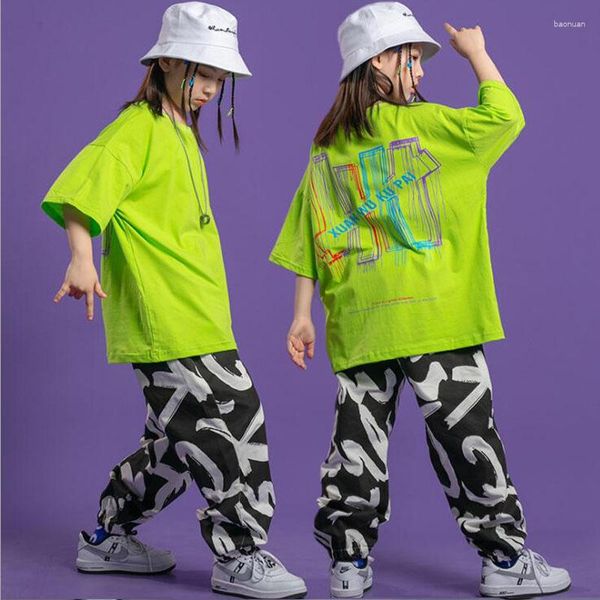 Abbigliamento da palcoscenico Ragazze Costumi di danza jazz Abiti hip-hop Maglietta allentata Pantaloni da jogging Abbigliamento Abito da ballo di strada Abito per bambini moderno