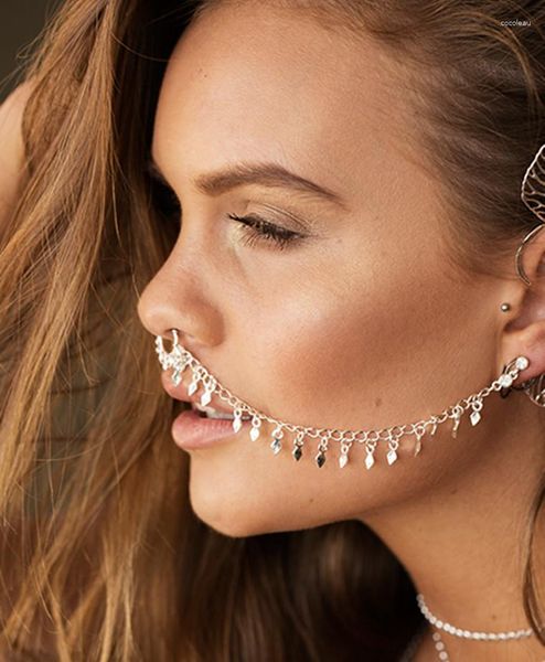 Dangle Küpeler 1 PC Sahte Burun Septum Piercing Kadınlar İçin Uzun Püskül Etnik Akrilik Boncuklar Küpe Bildirimi Çingene Kabile Takı