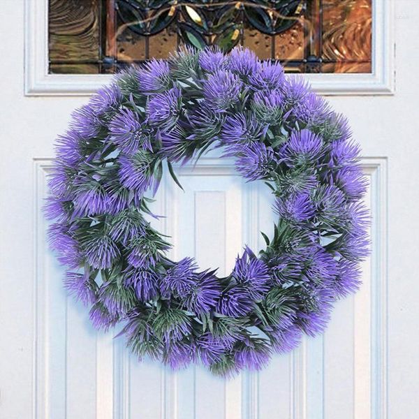 Dekorative Blumen, Lavendelkränze für die Haustür, künstlicher lila Blumenkranz, 38 x 38 cm, rustikale Bauernhaus-Dekoration, Frühling und Sommer
