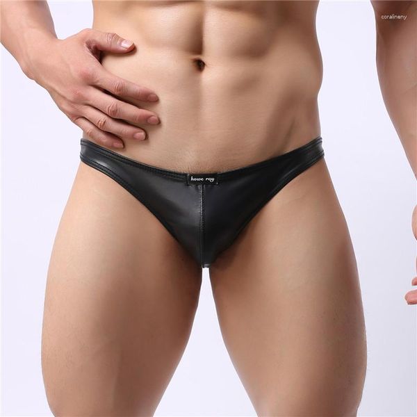 Cuecas Sexy Cuecas Gay Men Couro Falso Para Homem Shorts de Cintura Baixa Homme U Bolsa Convexa Calzoncillos