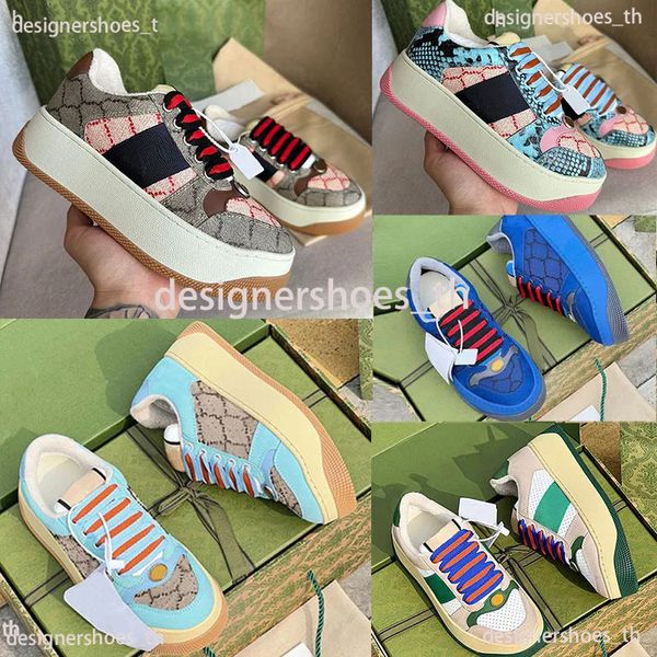 Tasarımcı Spor Sneaker Kirli Ayakkabılar Screen Sabah Spor Sabahları Kadın Kauçuk Gerçek Deri Sıkıntılı Ayakkabı Düz ​​Platform Erkekler Kadın Düşük Üst Sabahkılar