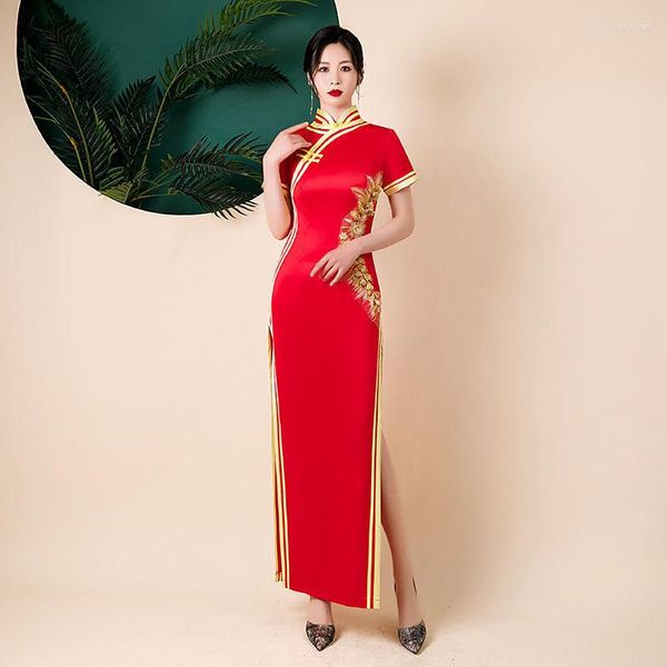 Etnik Giyim Kadınları Muhteşem Geleneksel Çin Tarzı Mandarin Yakası Qipao Düğün Akşam Partileri Giyim İnce Cheongsam