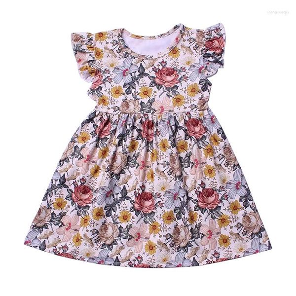 Vestidos de menina 2023 verão floral vestido de menina infantil roupas retrô sem mangas boutique para crianças de 2 a 7 anos atacado