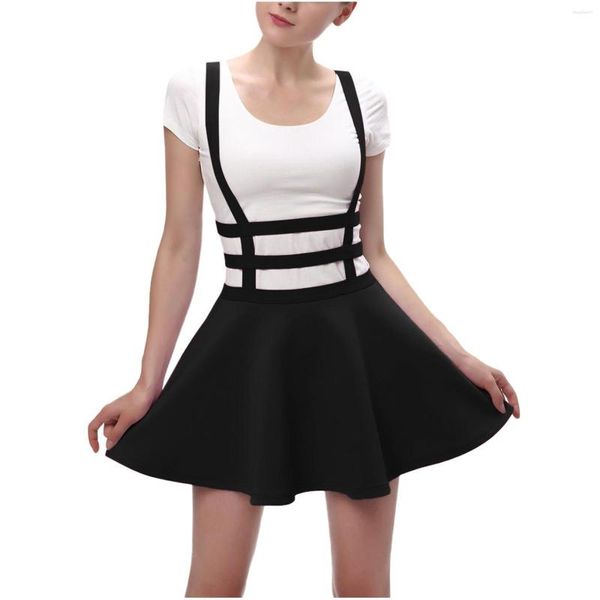 Vestidos de festa feminino coreano selvagem plissado cintura elástica saia suspensório linha A falso vestido cinta de duas peças fino justo sexy uniforme de estudante