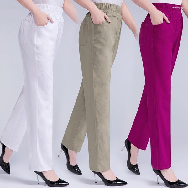 Женские брюки Женщины 5xl Long Женщины с высокой талией растягивают хлопковые брюки.