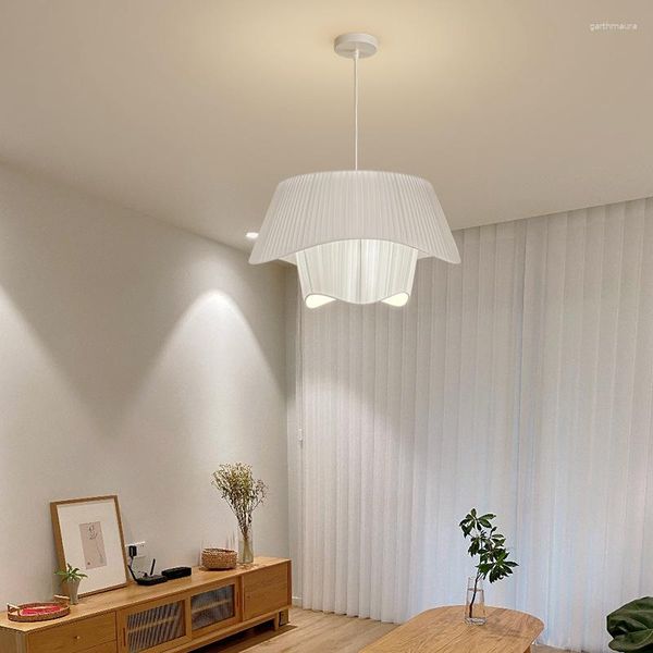 Kronleuchter Nordic Stoff Weiß Lampenschirm LED Pendelleuchten Wohnzimmer Restaurant Dekoration Bambus Decke Innenbeleuchtung Schlafzimmer Lampe