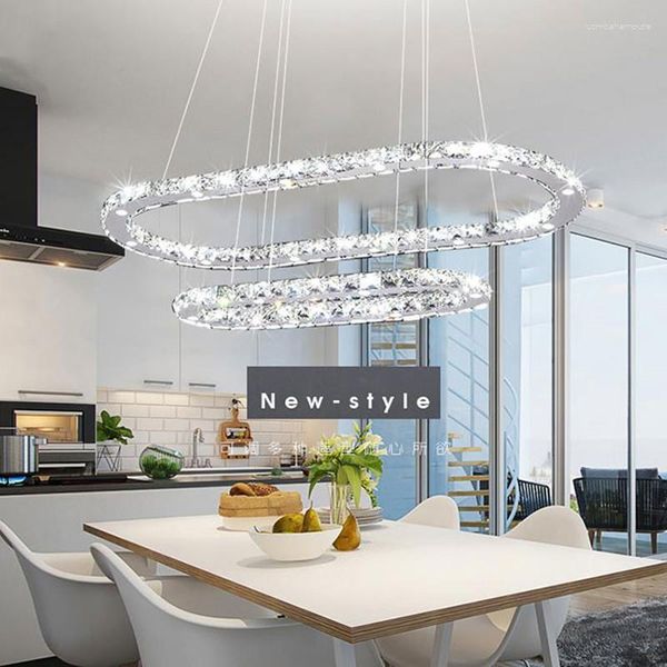 Lustres Moderno Led Lustre de Teto Lâmpada de Cristal Redonda Oval Ano Decoração de Natal Sala de Estar Jantar Cozinha 38W