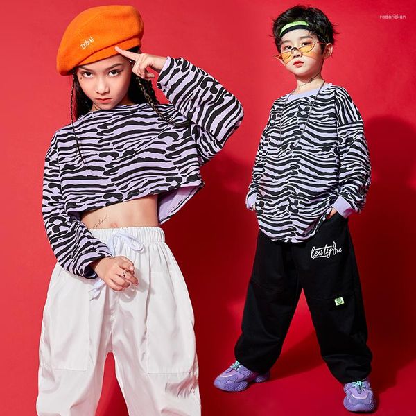 Abbigliamento da palcoscenico Abbigliamento hip-hop per bambini Top corto con stampa leopardata Felpa a maniche lunghe Streetwear Pantaloni per ragazze Vestiti per costumi da ballo jazz