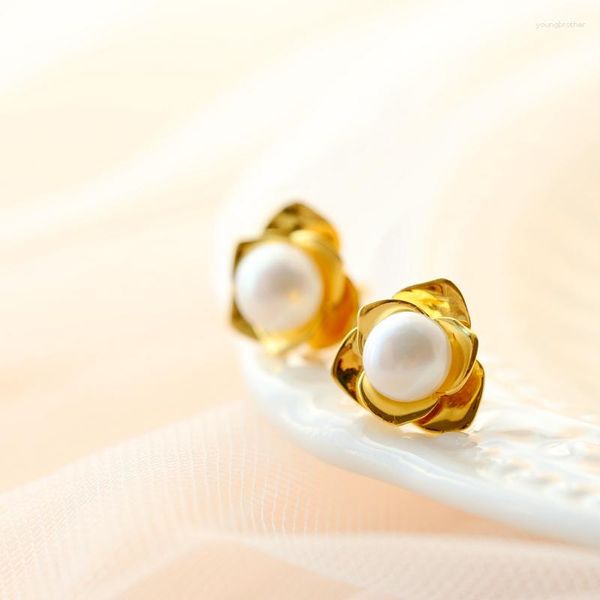 Saplama küpeler kakma doğal tatlı su inci 925 Gümüş kulaklıklar moda stereoskopik çiçek düğün parti güzel mücevherler