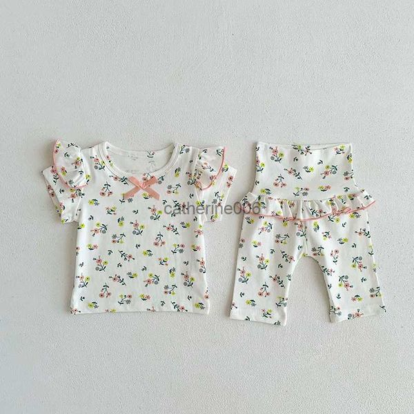 MILANCEL 2023 Conjunto de roupas de bebê verão floral para meninas Conjunto de pijama com babados para dormir meninas L230625