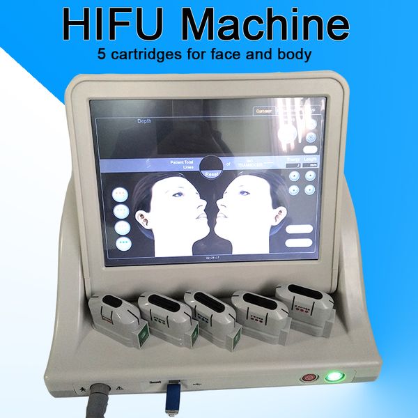 Apparecchiatura per saloni di bellezza HIFU Ultrasound Machine Skin Tightening Dispositivo per la riduzione del grasso per viso e corpo con 5 cartucce