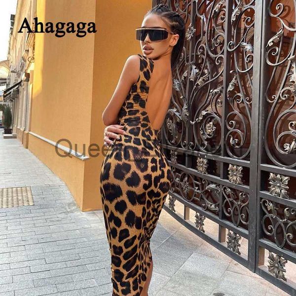 Casual Dresses AHAgaga 2022 Sexy Leopard Print Kleid Frauen Mode Backless Mantel Bodycon Abendkleid Ärmelloses Weibliches Party Kleid Vestido Robe J230625