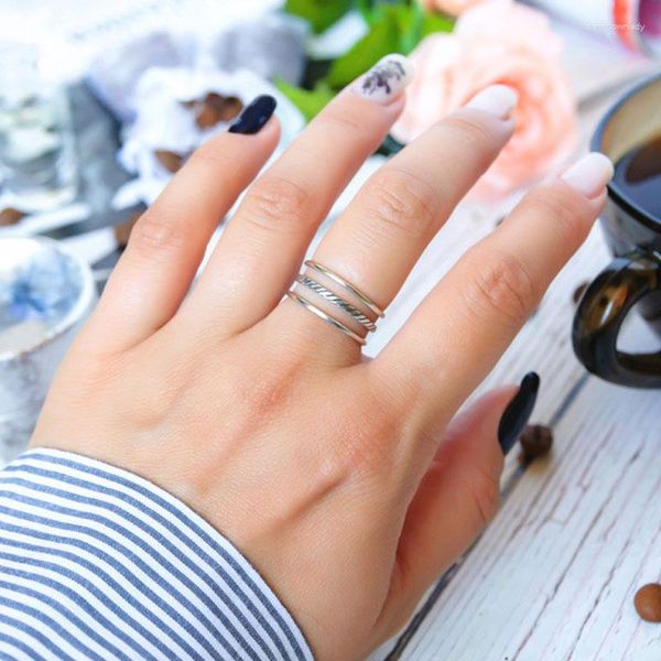 Cluster Rings YPAY Vintage Three Wire Rope Open Ring Women Solid 925 Sterling Silver Finger Ladies Fine Accessories Jewelry Gift YMR066