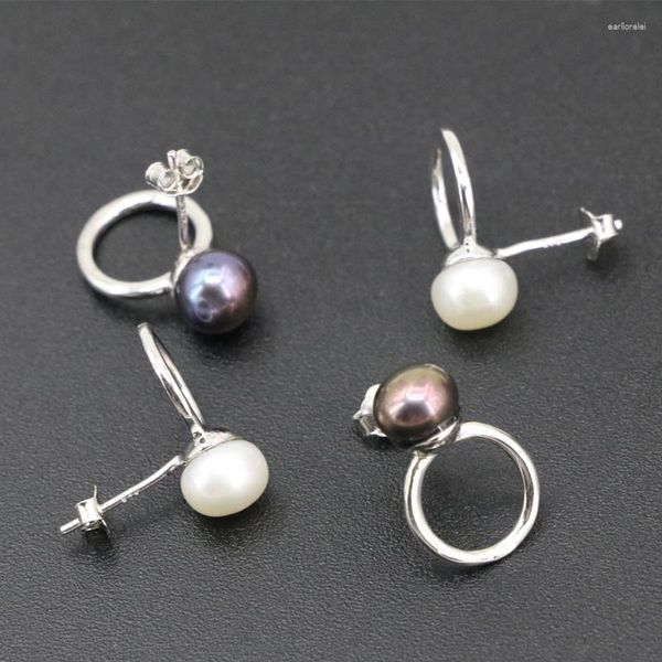 Ohrstecker, schwarze weiße Perle, Sterling-Ohrring, 7 mm, natürliche Süßwasserperlen, für Damen, Ohrstecker, Geschenke, Schmuck B3443