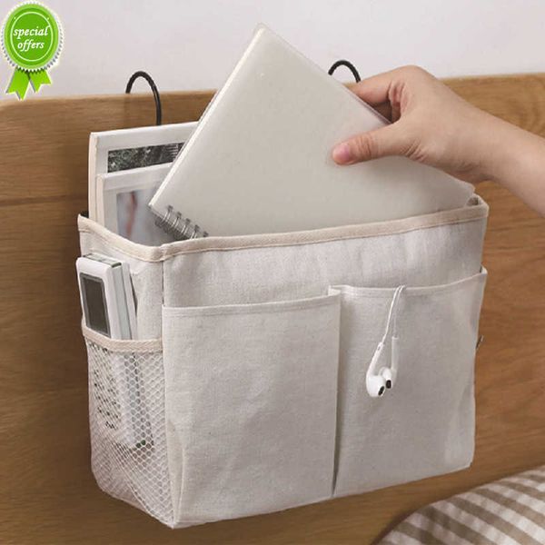 Bolsa de armazenamento de bolso para pendurar de cabeceira em lona, bolsa de armazenamento de revista para quarto, porta-fraldas, porta-brinquedos, caixa de lenços de bebê, organizador doméstico