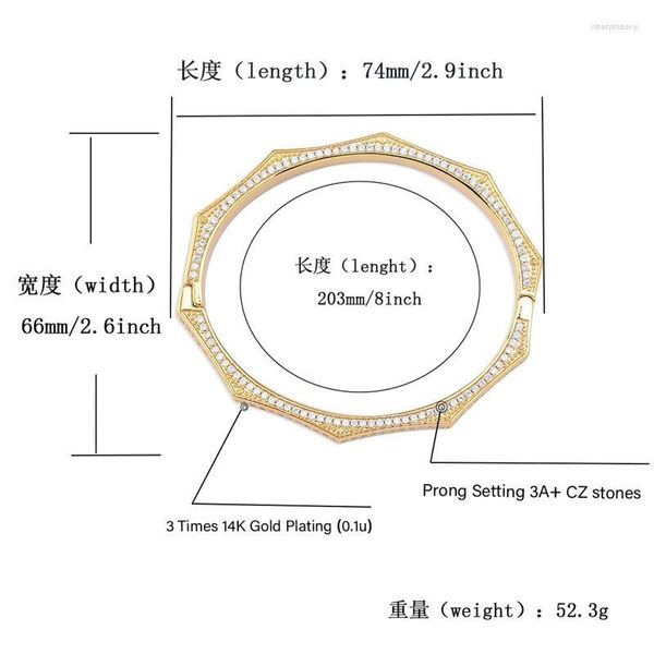 Bileklik mikro döşeli kübik zirkonya bling geometrik çokgen açık manşet bilezikleri erkekler için bilezikler kadınlar hip hop rapçi takı