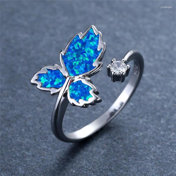 Anéis de casamento moda cor prata anel de noivado feminino bonito abertura branco azul verde vermelho pedra opala para mulheres jóias