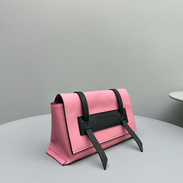 Miu's Designer Feminino Bolsa Mensageiro Couro Bezerro Letra Impressão Duas Bandagens Bolsa Ombro Camurça Ponto Forro Alça Longa Bolsas Corporais Menina Bolsa Baguette Rosa